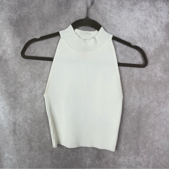 Babaton By Aritzia Sculpt Knit Mockneck Ribbed Crop Tank In Ivory White Size XS - Picture 1 of 9
